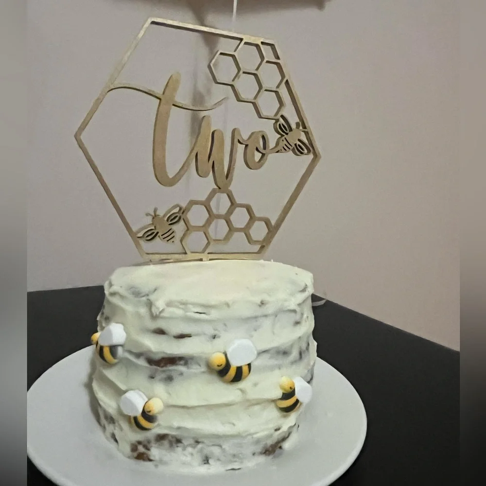 Honeycomb “Two” Wooden Cake Topper